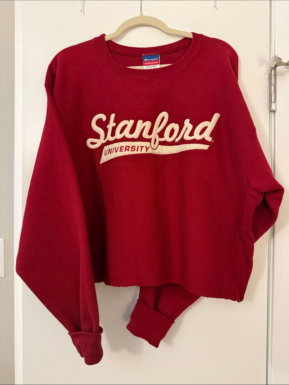 Authentic Vintage Stanford University Red Crewneck Cropped Sweatshirt- Large